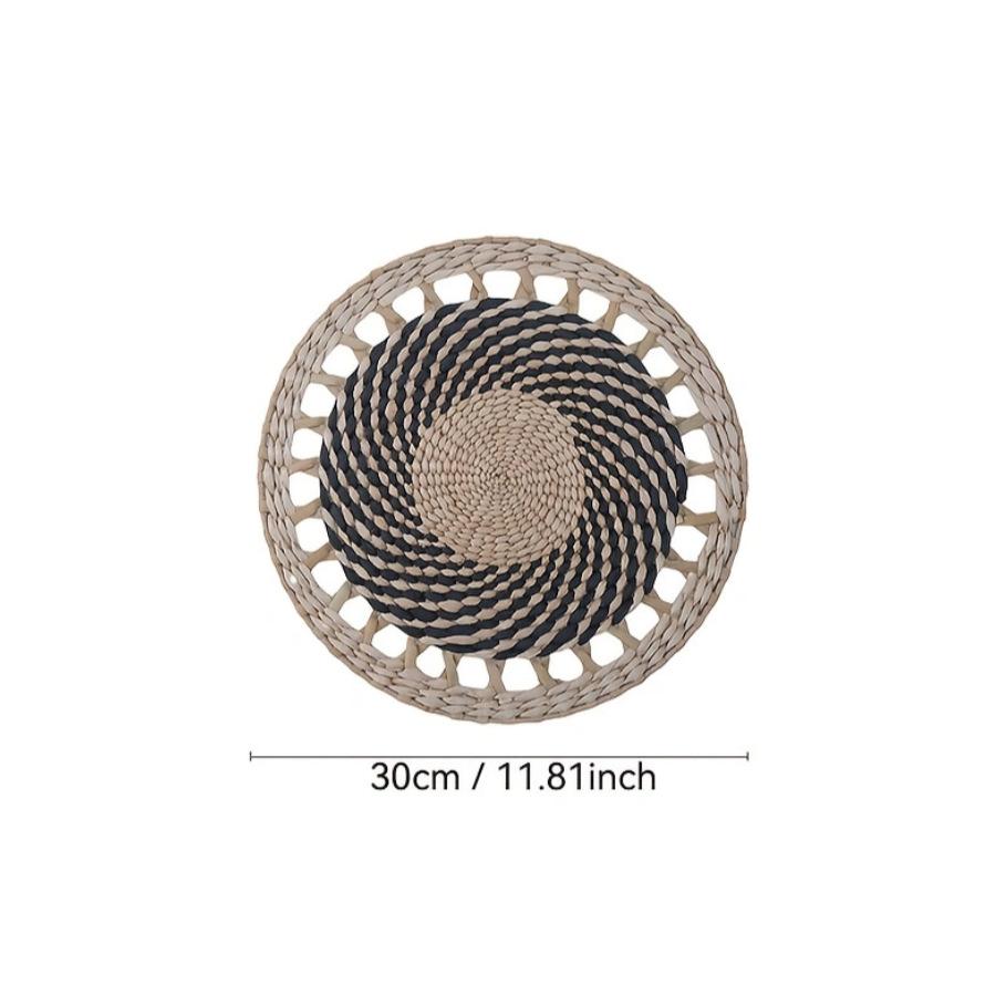 Weaving straw woven wall decorations hanging ornaments round mats dining mats cup mats linen mats drainage mats wall decorations (as the picture,30cm)