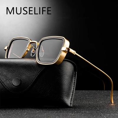 Stilvolle Retro Marken Sonnenbrille Herren Damen UV400 Quadratisch Vintage Metall Steampunk Sonnenbrille