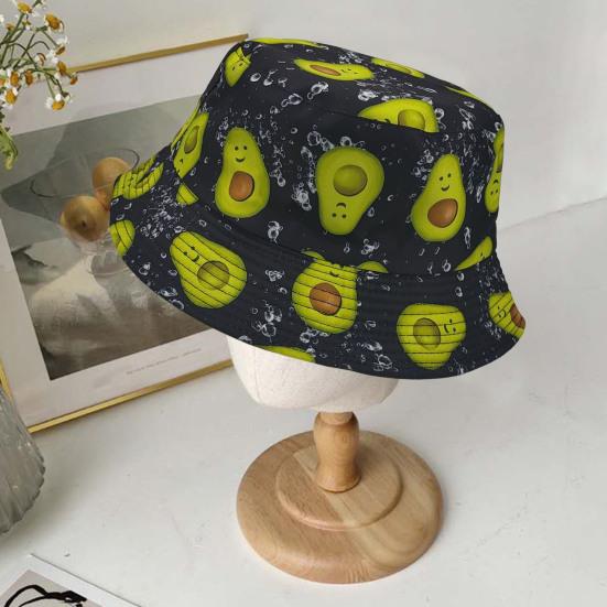 Fischerhut Avocado-Print Beidseitig Flacher Oberteil Atmungsaktiv UV-Schutz Sonnenschutz Dekorativ Erfrischendes Fruchtmuster Bucket Hat Kopfbedeckung