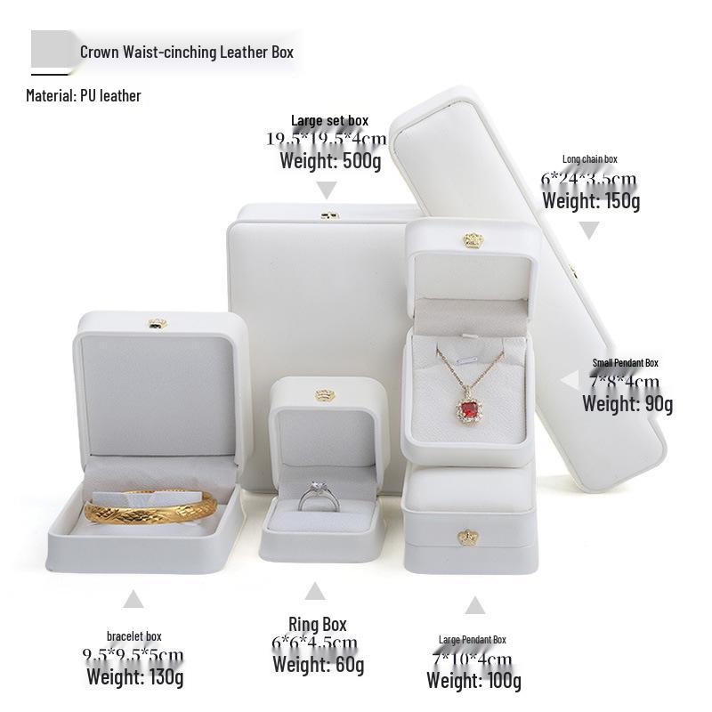 PU Leather Crown Jewelry Storage Box for Necklaces, Pearls, Bracelets, and Rings
