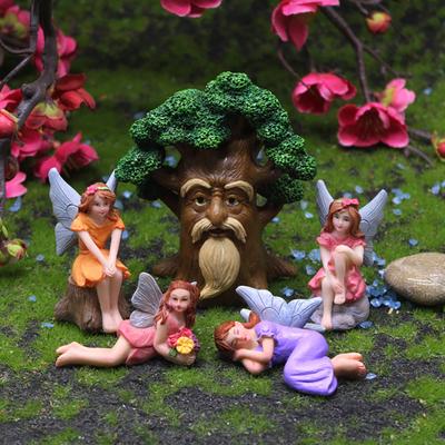 Grandpa Tree Figurine Resin Mini Gnome Statues Flower Fairy Miniatures Collectibles Fairy Garden Accessories for Potted Plant Decoration