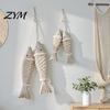 Handmade Wooden Pendant Rustic Nautical Fish Decor, Coastal Beach Style Wall Hanging Home Decor Ornament with Fishing Net for Lake House, Bedroom,