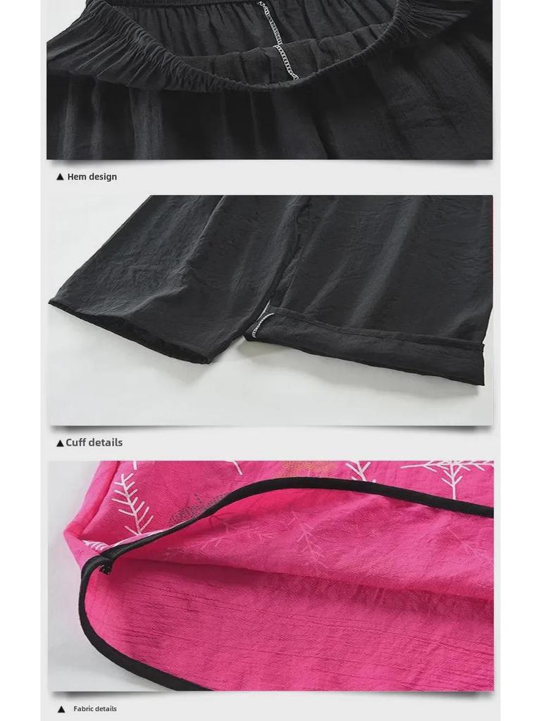 Seturi de vară din bumbac și in, din două piese, pentru femei cu vârsta între 60-70 de ani - Mânecă scurtă