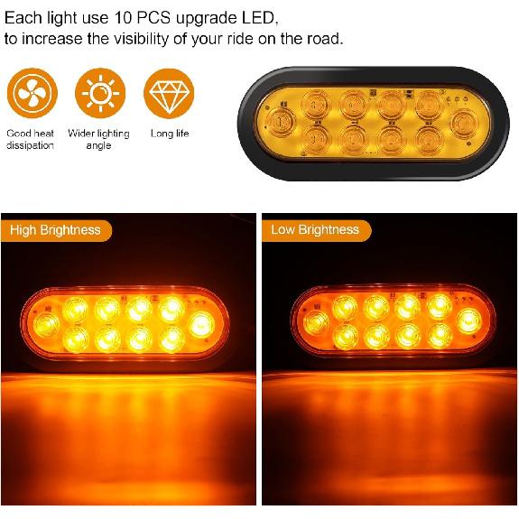 6" Oval LED Trailer Lights Kit, 2PCS Waterproof Stop/Turn/Brake Tail AMBER
