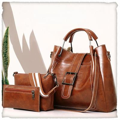 2023 New Fashion Women's Child Mother Bag Three Piece Leather Women's Bag Portable Shoulder Bag Belt Buckle Decorative Bag