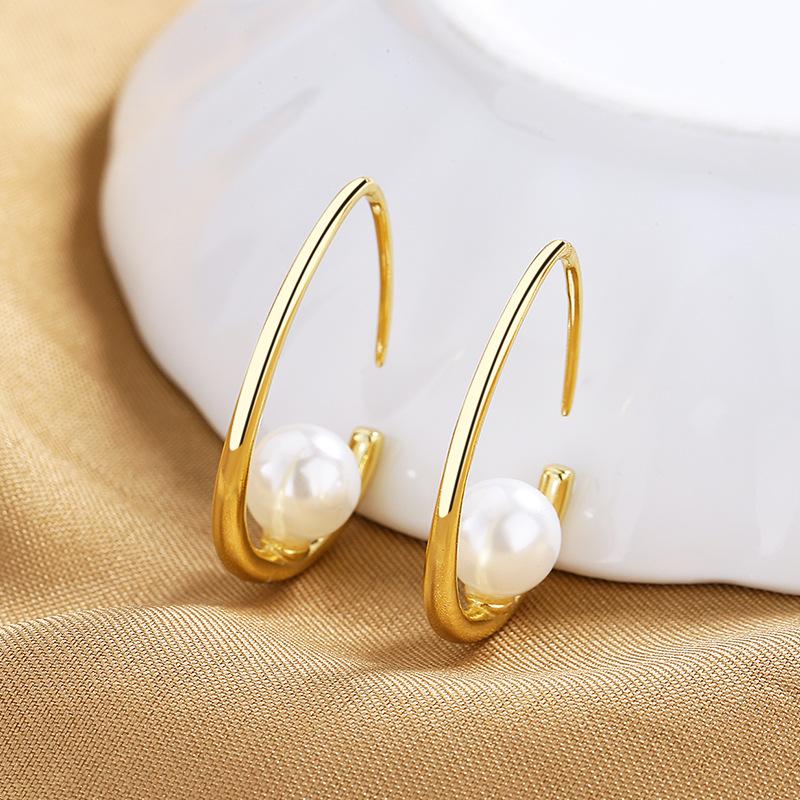 Simple Curved Hook Pearl Earrings Women'S Fashion C-Shaped Geometric Earrings Hook Style Small Fresh Earrings