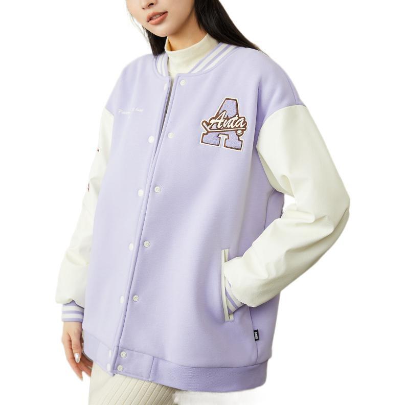 Anta Life Collection Baseball Jackets Women's Purple Baseball Collar Moderate Straight Fit 162248725-2