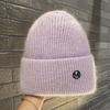Knit Beanie Hat Rabbit Hair Blend Metal Letter M Label Warm Ear Protection Winter Autumn Trendy Skullcap Women