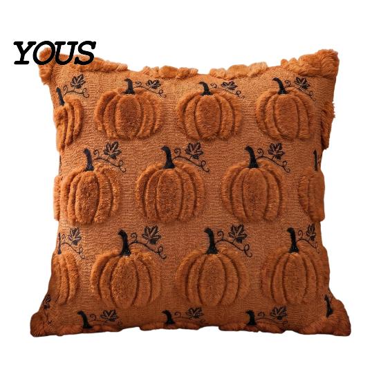 Decorative Throw Pillow Covers Thanksgiving Pumpkin Cushion Cover, Plush Embroidered Autumn Seasonal Home Decor Soft Cozy Case for Farmhouse