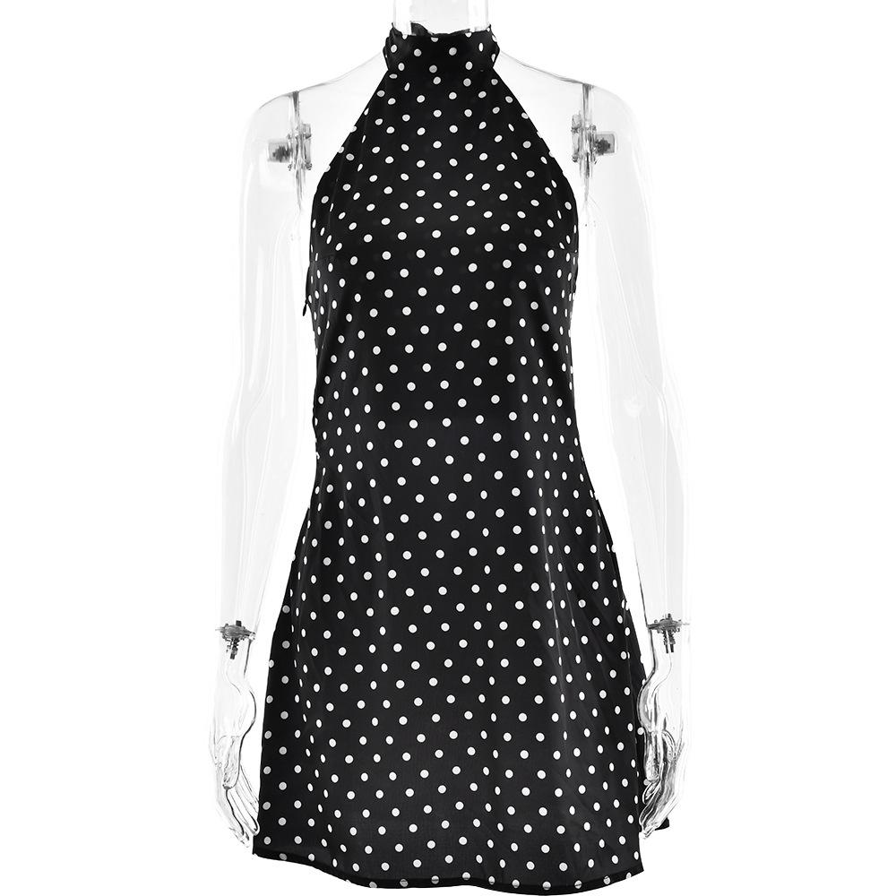 

Чорна сукня з халтером у горошок з бічним розрізом, елегантна жіноча вечірня сукня L чорний