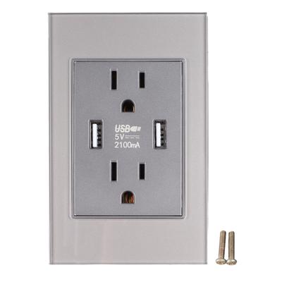 118 Serija USB Lizdas 2.1A Grūdinto Stiklo Skydelis USB Kištukinis Lizdas Pilkas