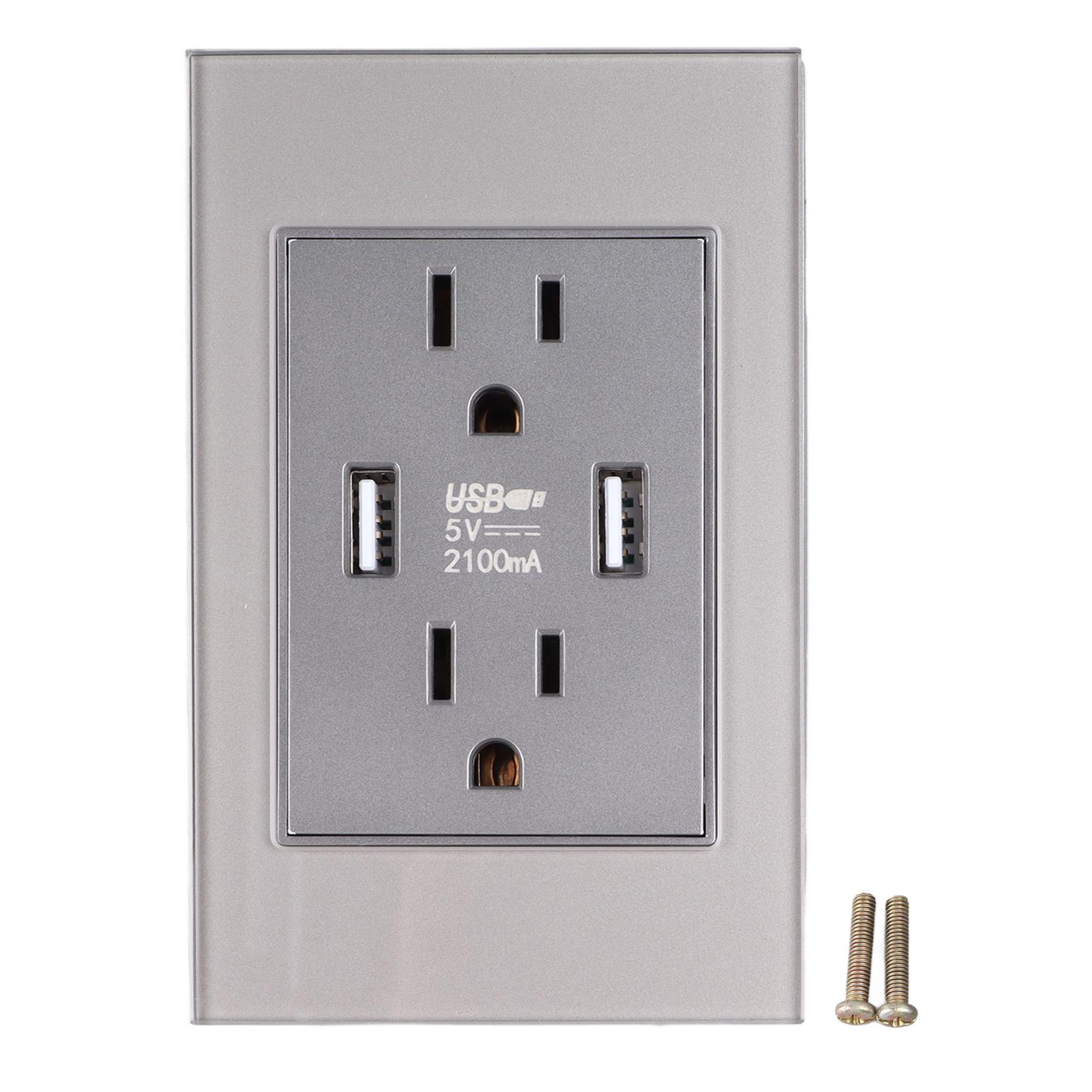 

118 Series USB Socket 2.1A Tempered Glass Panel USB Plug Outlet Grey US Plug