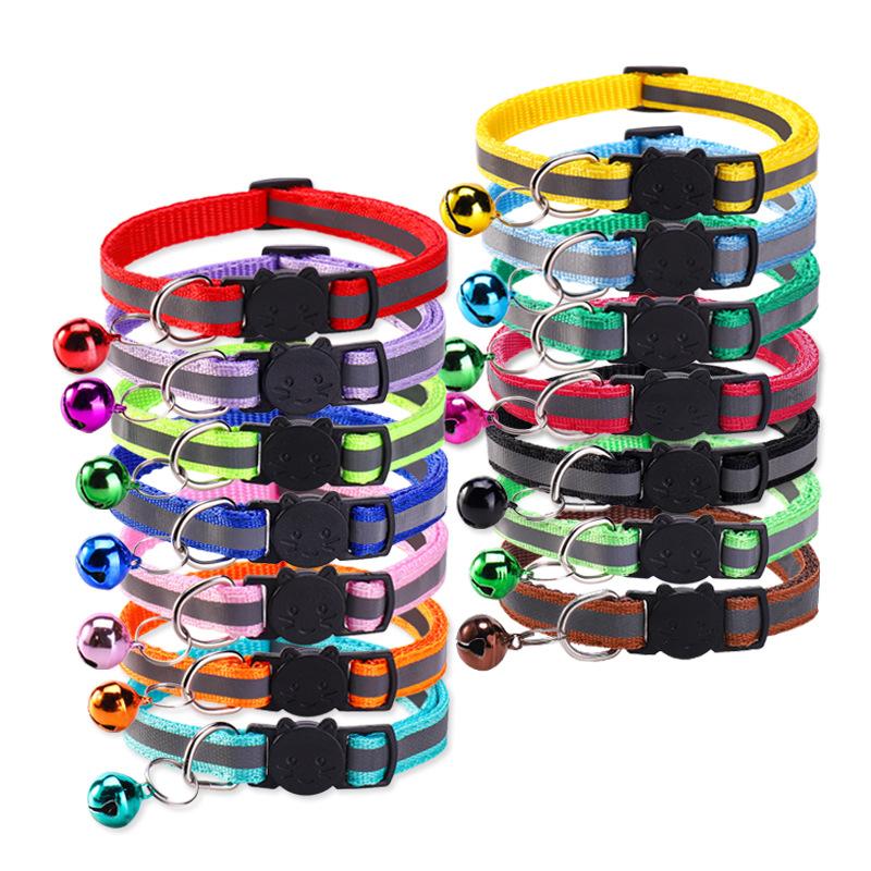 Pet Collar Reflective Safety Buckle Collar Bell Round Ear Cat Dog Collar Glowing Collar