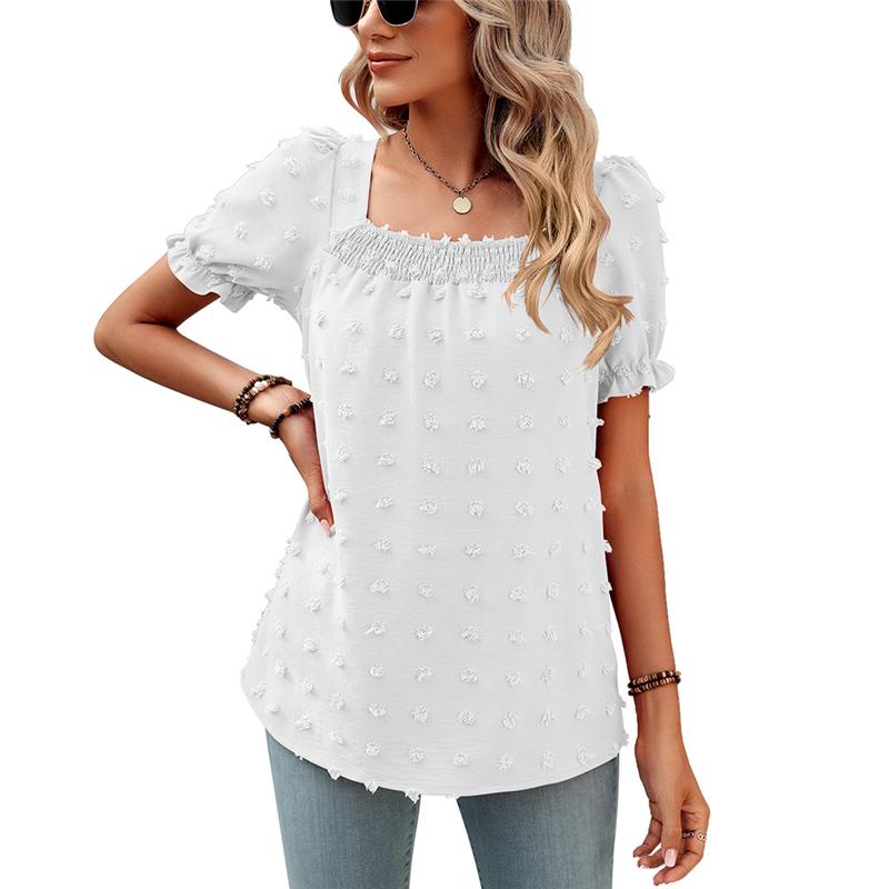 Women Summer Square Collar Short Sleeve Blouses Solid Loose Elegant Shirts Casual Streetwear Tunic Tops 2025