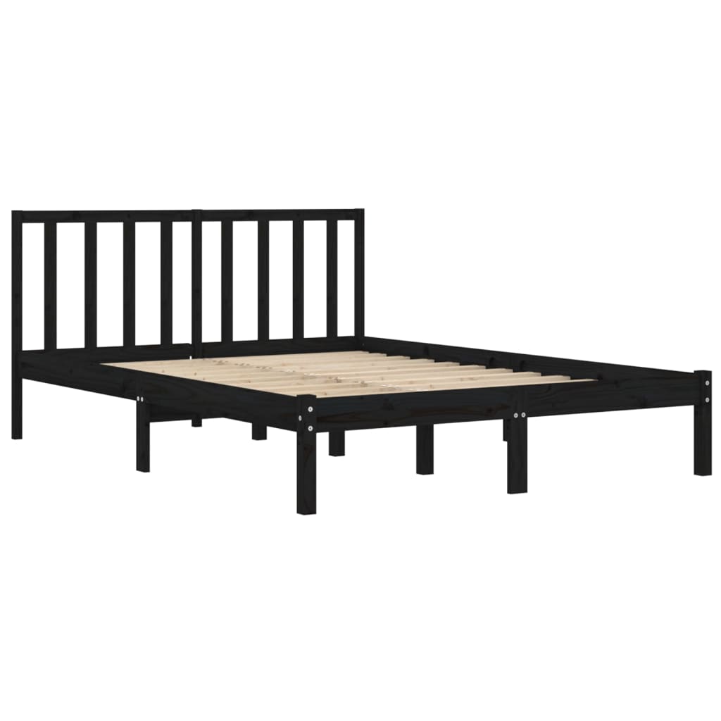 Solid Wood Bed Frame Black Pine 140 x 190 cm