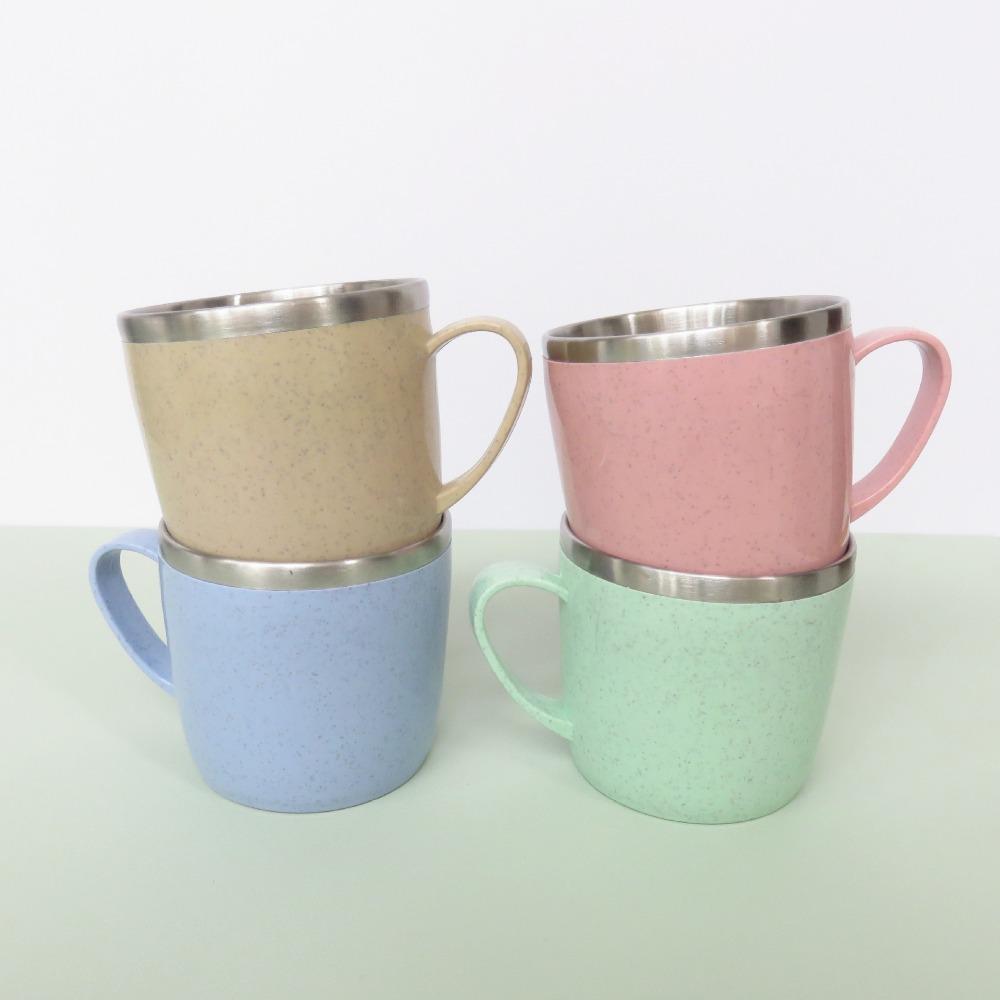 304 Stainless Steel Tea Mugs Plastic Handle Children Milk Cup Double Layer Coffee Cups Kids