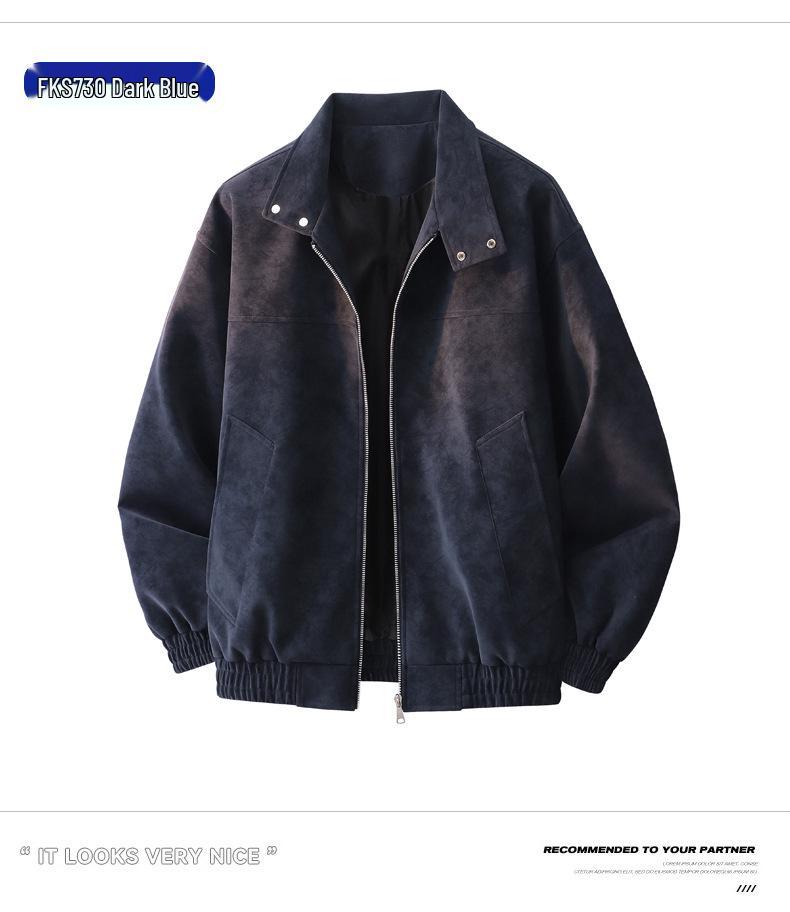 Men's Trendy Retro Tie-Dye Stand Collar PU Leather Jacket - Autumn Casual Outerwear
