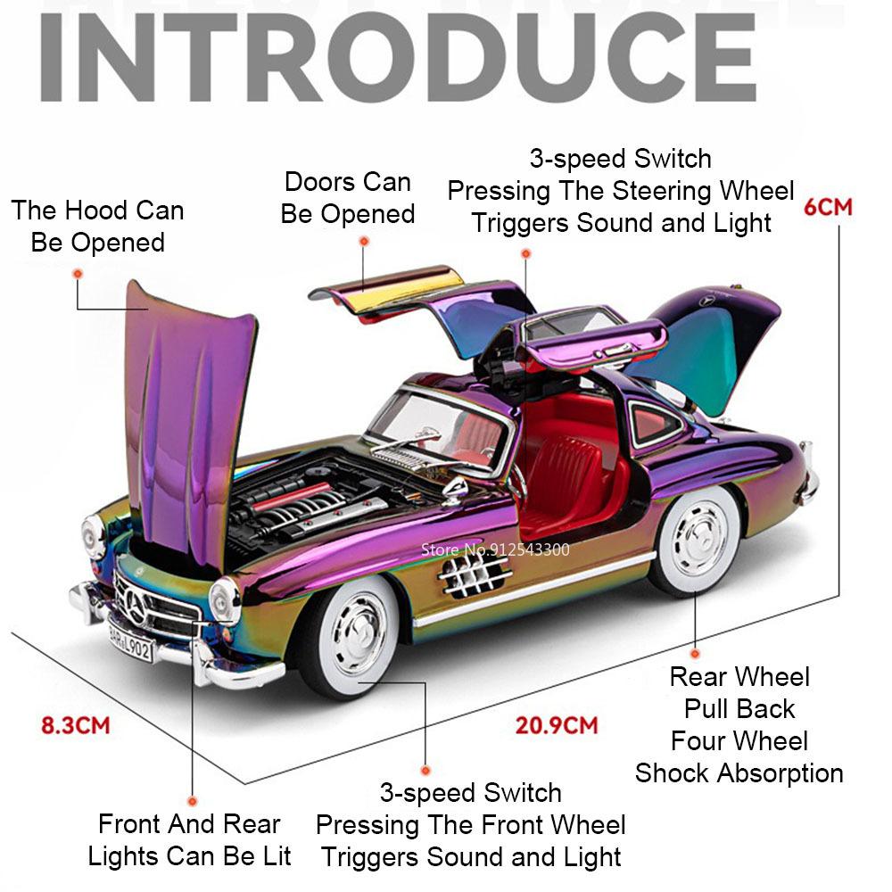 1:24 Scale 300SL S320 Sports Car Model Toy Sound Light Doors Opened Wgeel Steering Pull Back Vehicle Children's Interactive Toys