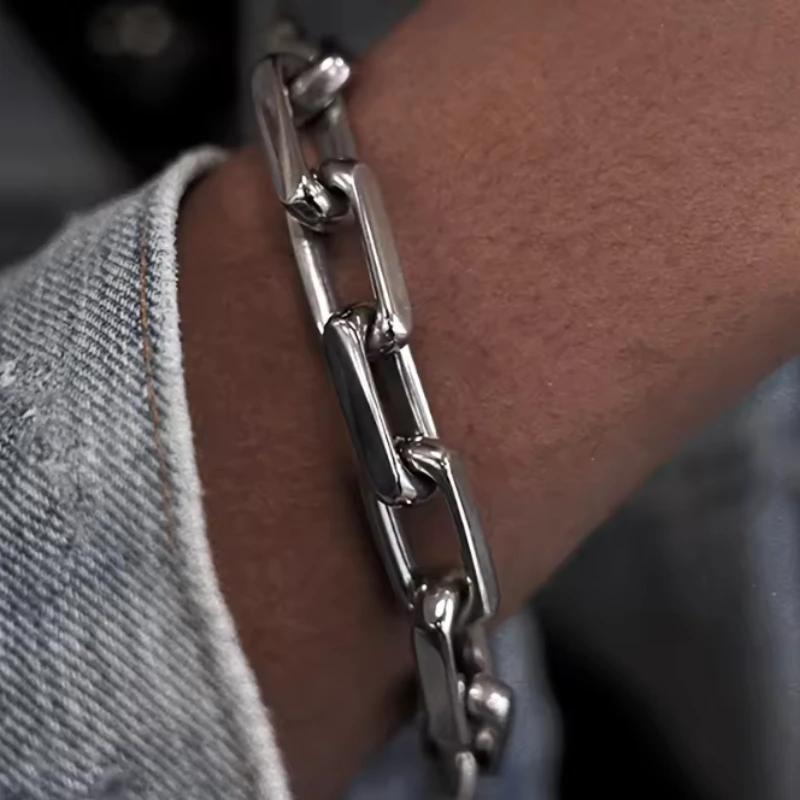 Punkowy Styl Spersonalizowana Srebrna Kolorystycznie Łańcuszkowa Łączona Bransoletka z Zapięciem Ot dla Mężczyzn i Kobiet Prezent Rocznicowy Świąteczne Akcesoria Biżuteryjne