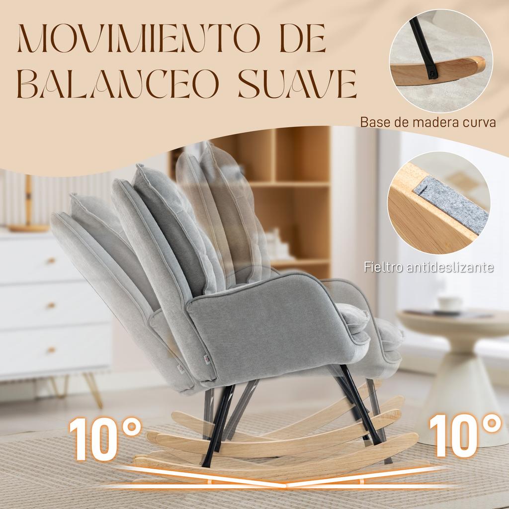 Rocking Chair, Beech Wood Legs, Armrests, 120 kg Load, Grey