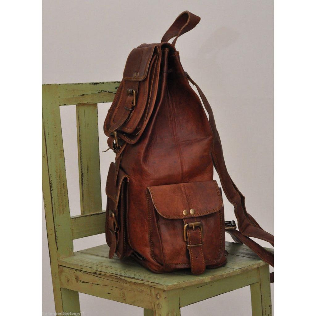 20" New Large Genuine Leather Back Pack Rucksack Travel Bag Men's and Women's.