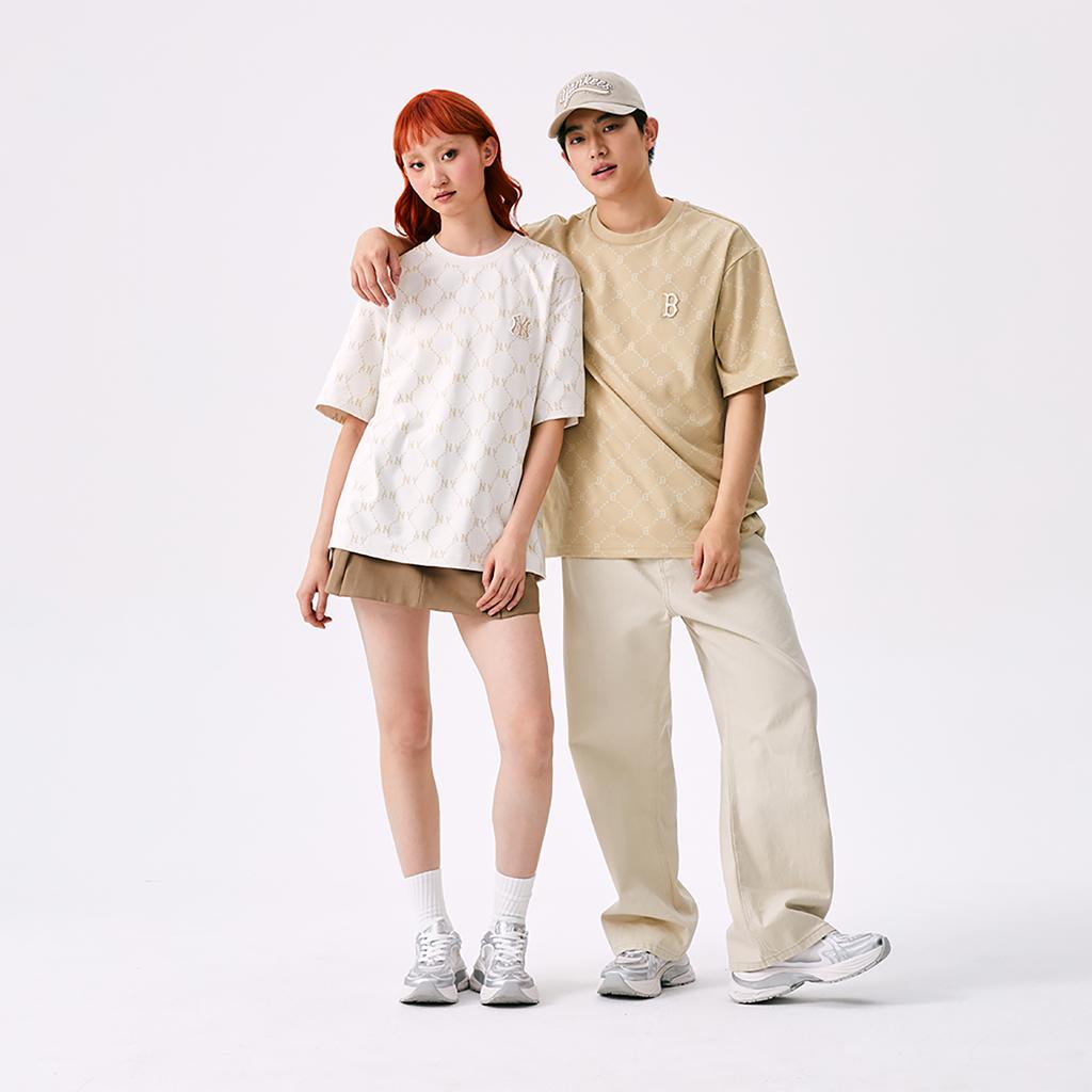 New MLB MONOGRAM Collection New York Yankees SS25 T Shirt Unisex Ivory 3ATSM0153-50IVS