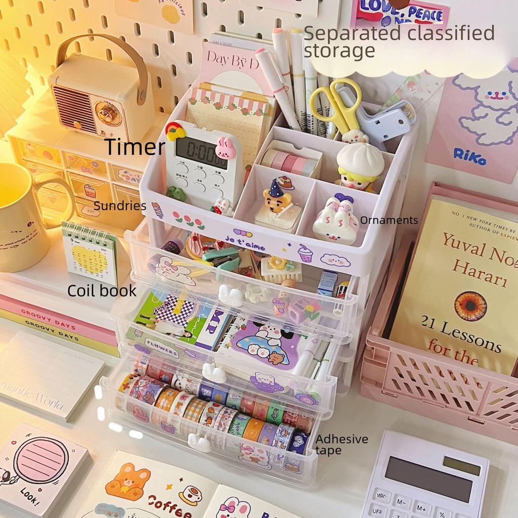 Girly Heart Plastic Desktop Drawer: Dustproof Storage for Stationery & Cosmetics