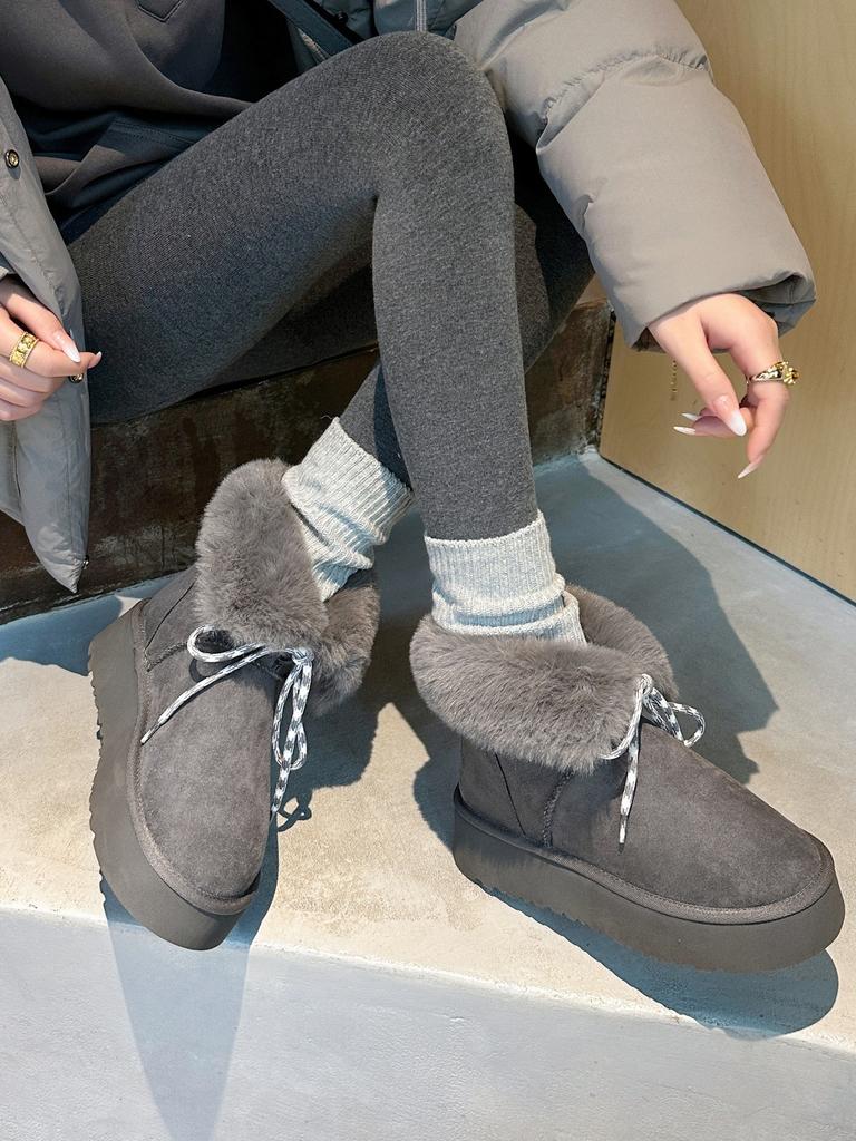 Strap thick-soled heightening snow boots women's fleece warm Northeast large cotton boots fluffy short boots