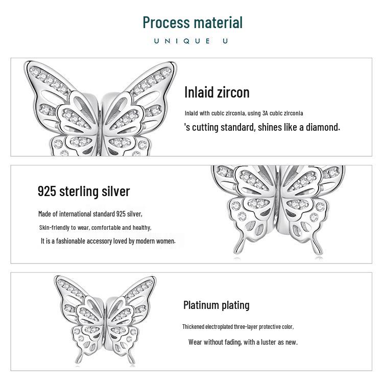 Butterfly Silicone Spacer Beads S925 Sterling Silver DIY Jewelry BSC823
