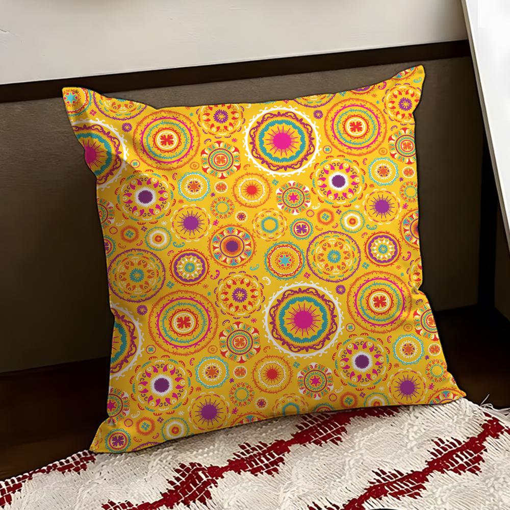 Indian Ethnic Pattern Cushion Cover Reversible Soft Durable Pillow Cover Home  Car MultiScene Use for Daily Comfort
