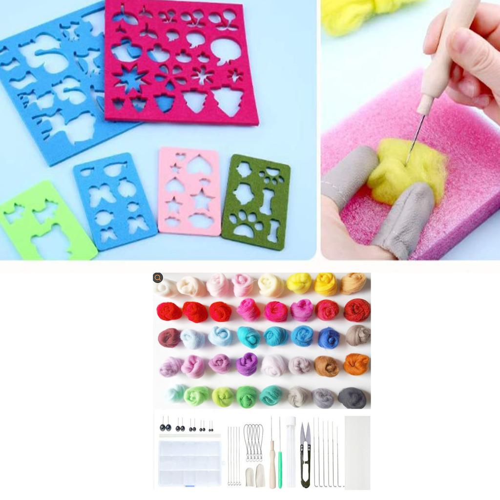 Needle Felting Kit Bright Colors Wool Soft Eco Friendly Safe Easy Operation Felting Kit for Kids Parents Gifting