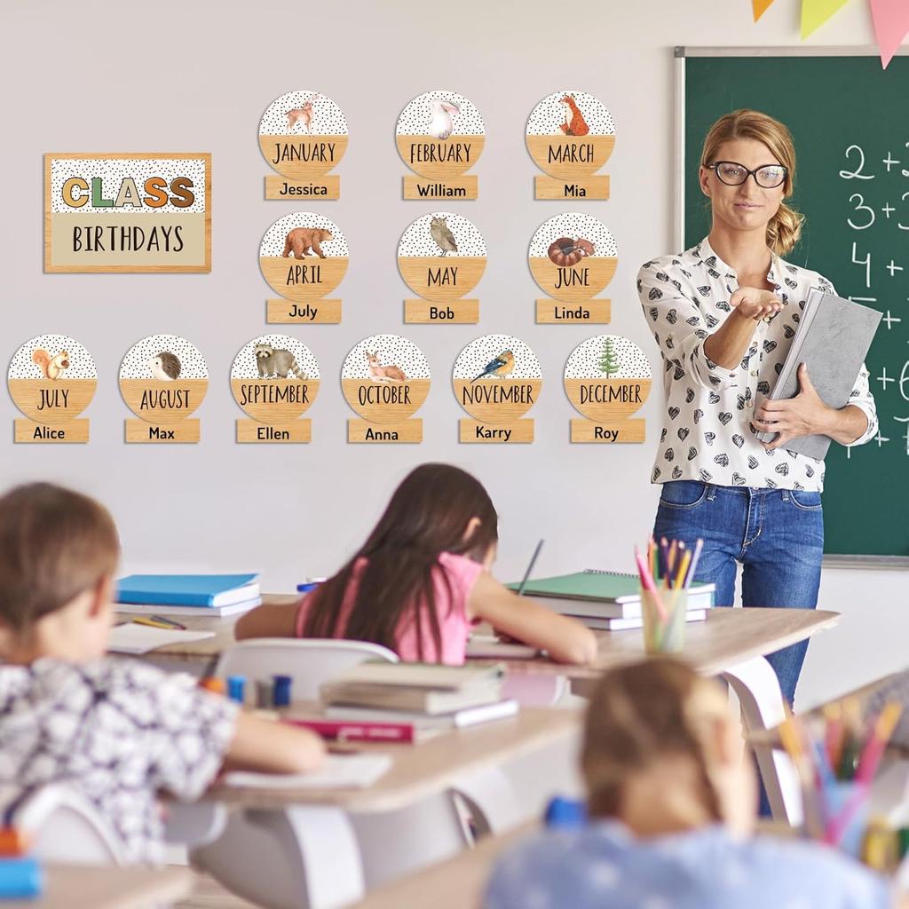 Back to School Birthday Bulletin Board Set Summer Woodland Animals Class Birthday Bulletin Board Stickers Jungle Life Month Header Decals for School
