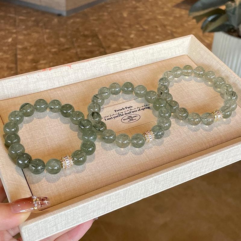 Natural Green Rutilated Quartz Bracelet for Women, Forest Style Wood Element Crystal Bracelet, Original Design, Gift for Best Friend
