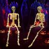 Poseable Full Body Human Skeleton Decors Haunting Halloween Party Skeleton with LED Green Lights for Scary Atmosphere