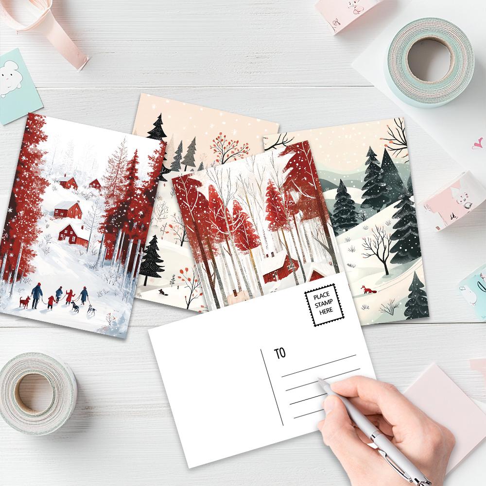 32pcs, Winter Snow Postcards, Room Decoration Stickers, Brochure Material, Souvenirs, Collectibles and Mailing