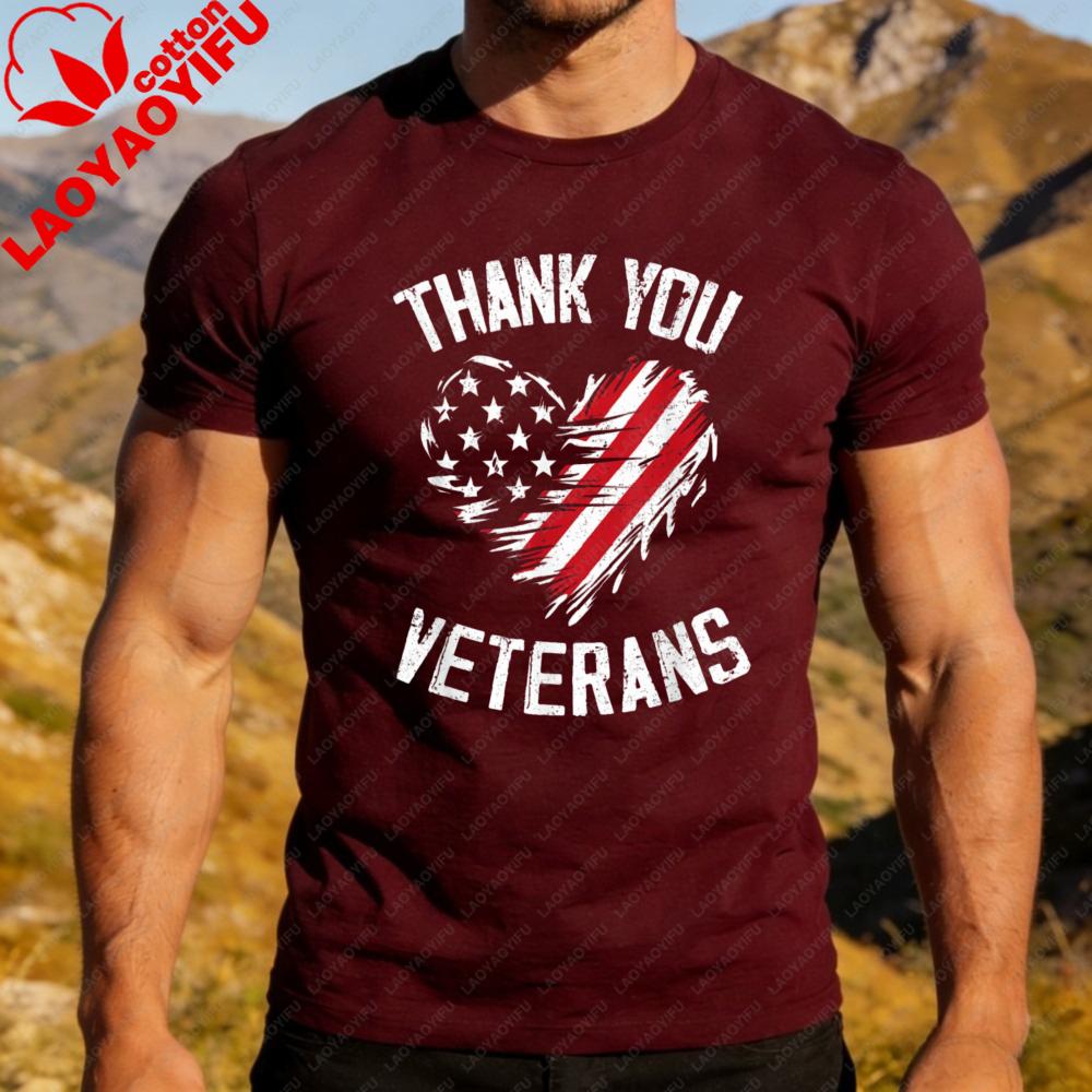 Thank You Veterans Patriotic Shirt American Flag Heart Printed Tshirt Memorial Day 2026 TShirt Men Women Crewneck Cotton Tee