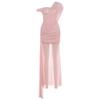 2026 European and American summer new pleated solid color fashion slanted shoulder slightly transparent light luxury slim temperament dress