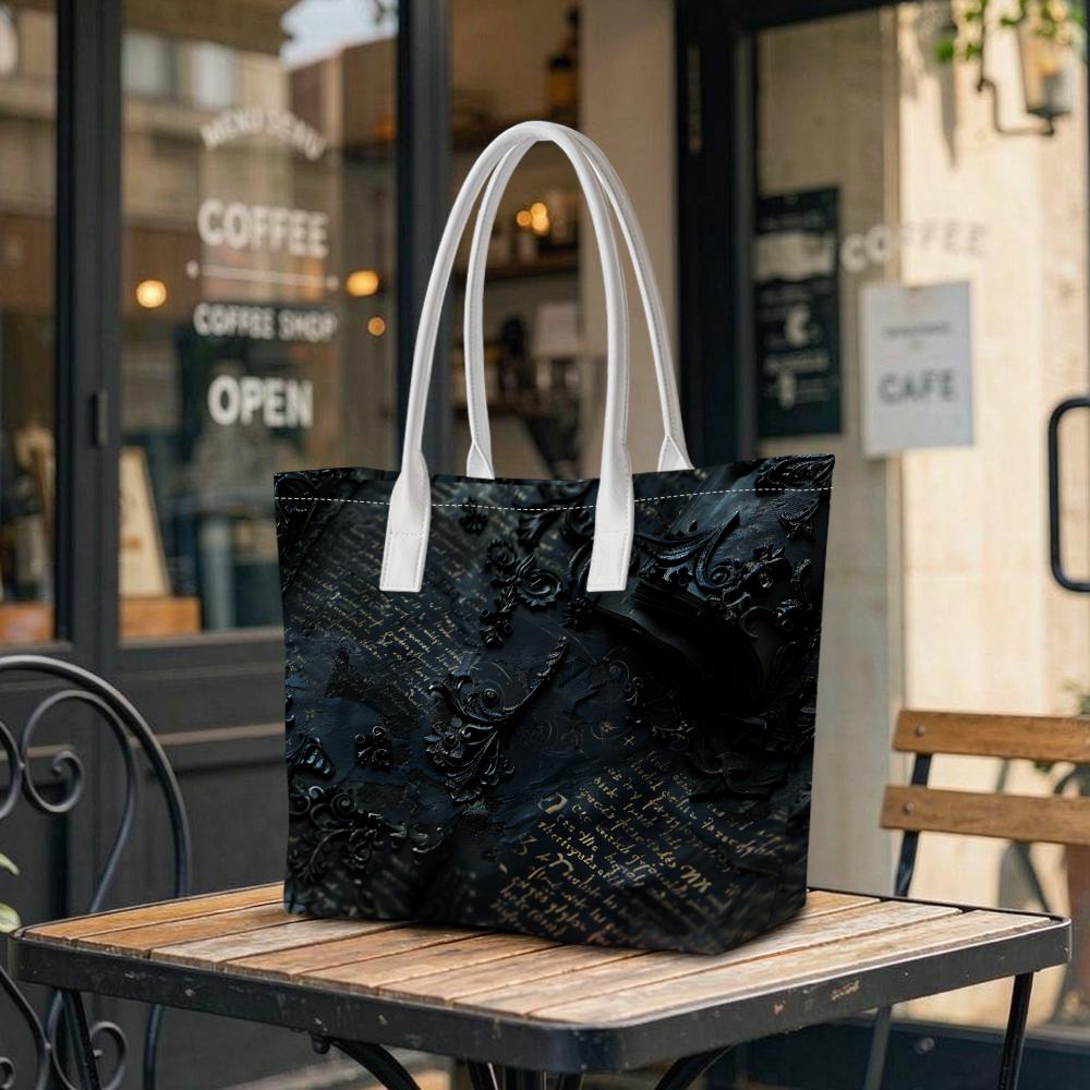 Elegant Dark Pattern Tote Bag for Daily Commute Shopping Travel Casual Carryall