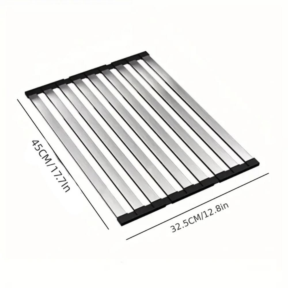 304 Stainless Steel Kitchen Sink Drain Rack, Sink Bowl and Dish Storage Rack, Foldable and Retractable Drain Basket