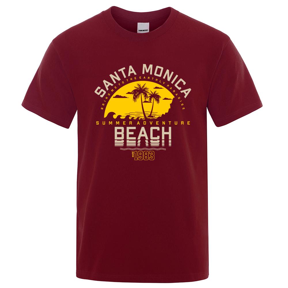 Santa Monica Summer Adventure Beach Estd 1983 Men T-Shirts Cotton Oversized Short Sleeve Loose T-Shirt Breathable Casual Tops