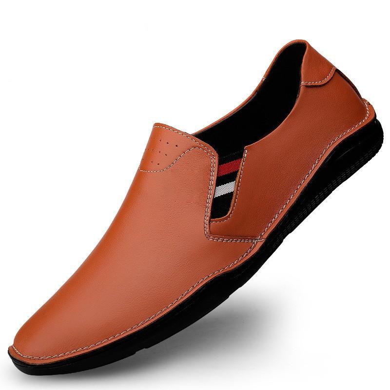 

Men s shoes spring and summer breathable soft-soled business leather shoes one-pedal lazy shoes foreign trade driving loafers casual shoes 44 коричневый