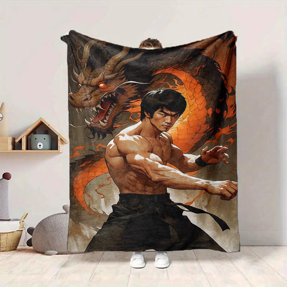 1Pc Bruce Lee Dragon Power Blanket Soft And Comfortable Casual Warm Camping Travel Christmas Halloween Xmas Gift M924420