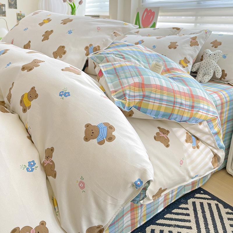 Fresh Literary Style Glutinous Cotton Bedding Set - Four-Piece Set for Dormitory or Home