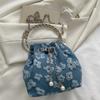 Fashion Nylon Shoulder Bags Pleated Floral Design Circle Handheld Handbag Exquisite Chain Crossbody Bag Ladies