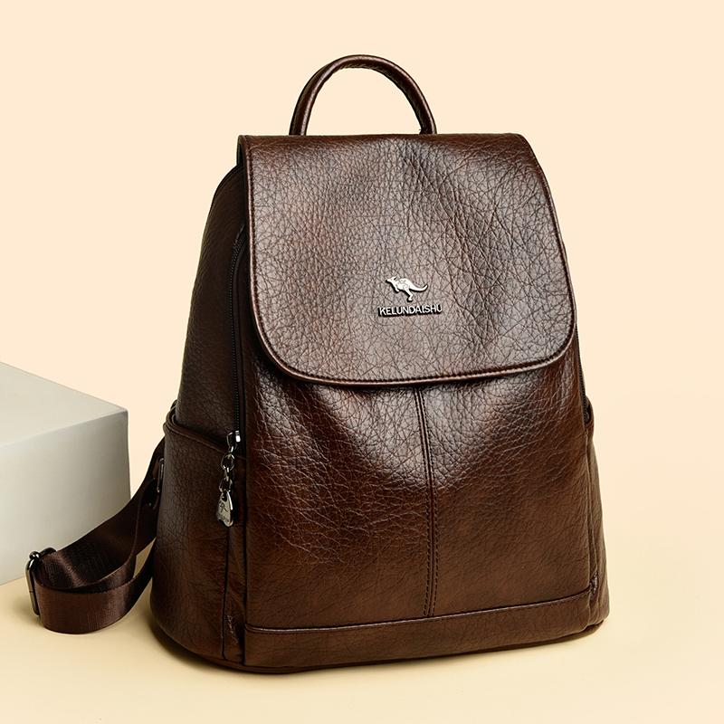 Women's Soft Leather Backpack Student School Bag Female High Quality Rucksack Multi-functional Ladies Shoulder Bag Commuting Sac