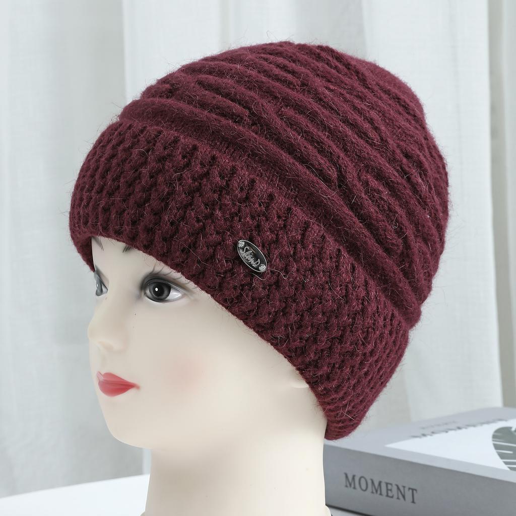 Plush Thickened Warm Woolen Hat for Mom Winter Warm Ear Protection Fashionable Grandma Woolen Hat