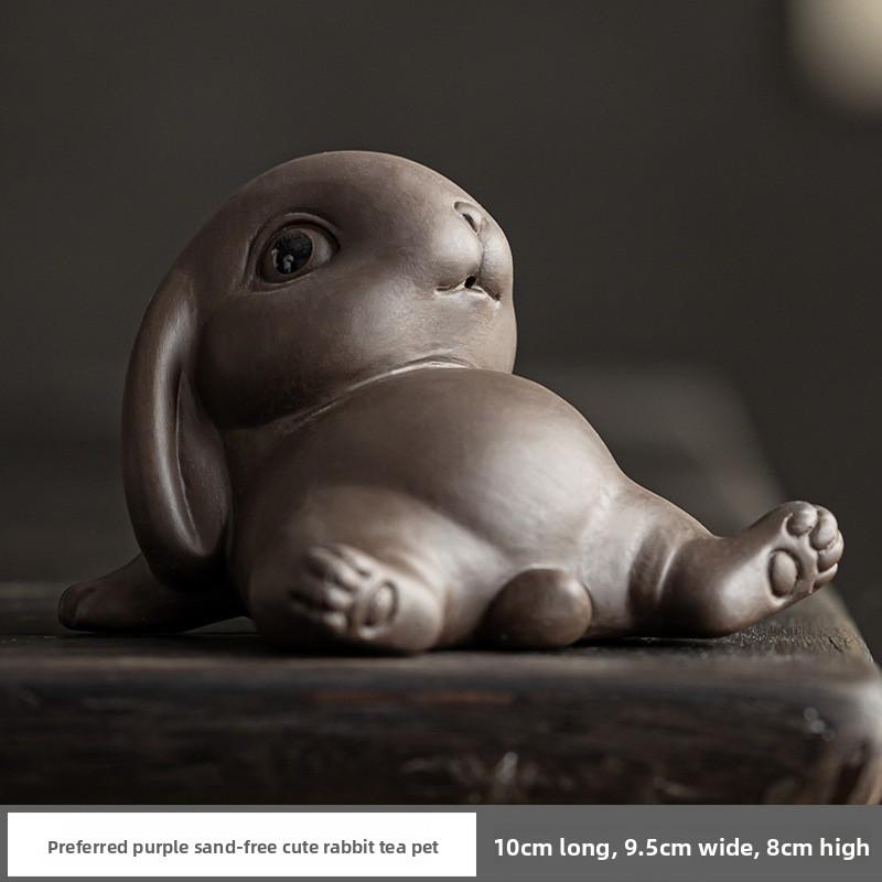 Rabbit Tea Pet Figurine Cute Ceramic Tea Set Accessories Chinese Tea Culture Decor for Living Room Office Desk Ornament