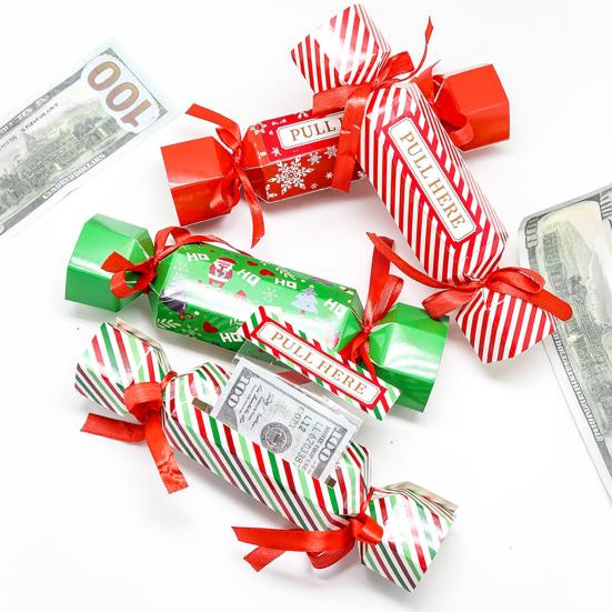 4 Pcs Candy Christmas Money Pull Pouch Surprise Pull Out Money Gift Holders for Cash DIY Christmas Party Money Box for Kids Adults