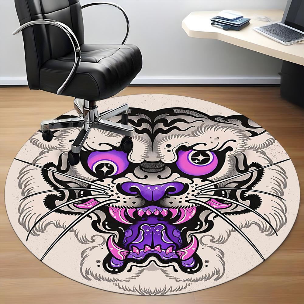1pc Tiger Face Office Round Area Rug, Indoor Mat Suitable For Office, Under Office Chairs Bedroom Living Room Home Decor, Room Deco