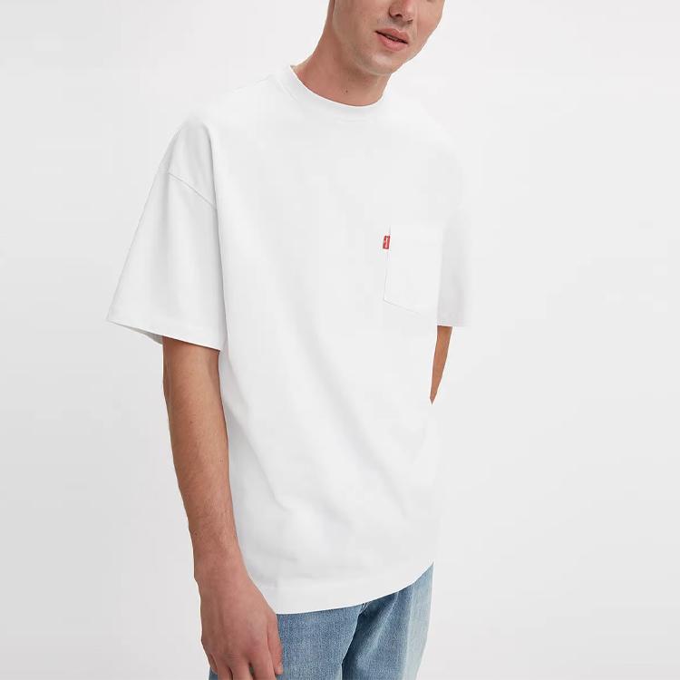 Levis X Beams Collaboration Super Wise Logo Tee Cotton Solid Color Crew Neck Short Sleeve T-Shirt Men Tops White A2266-0000